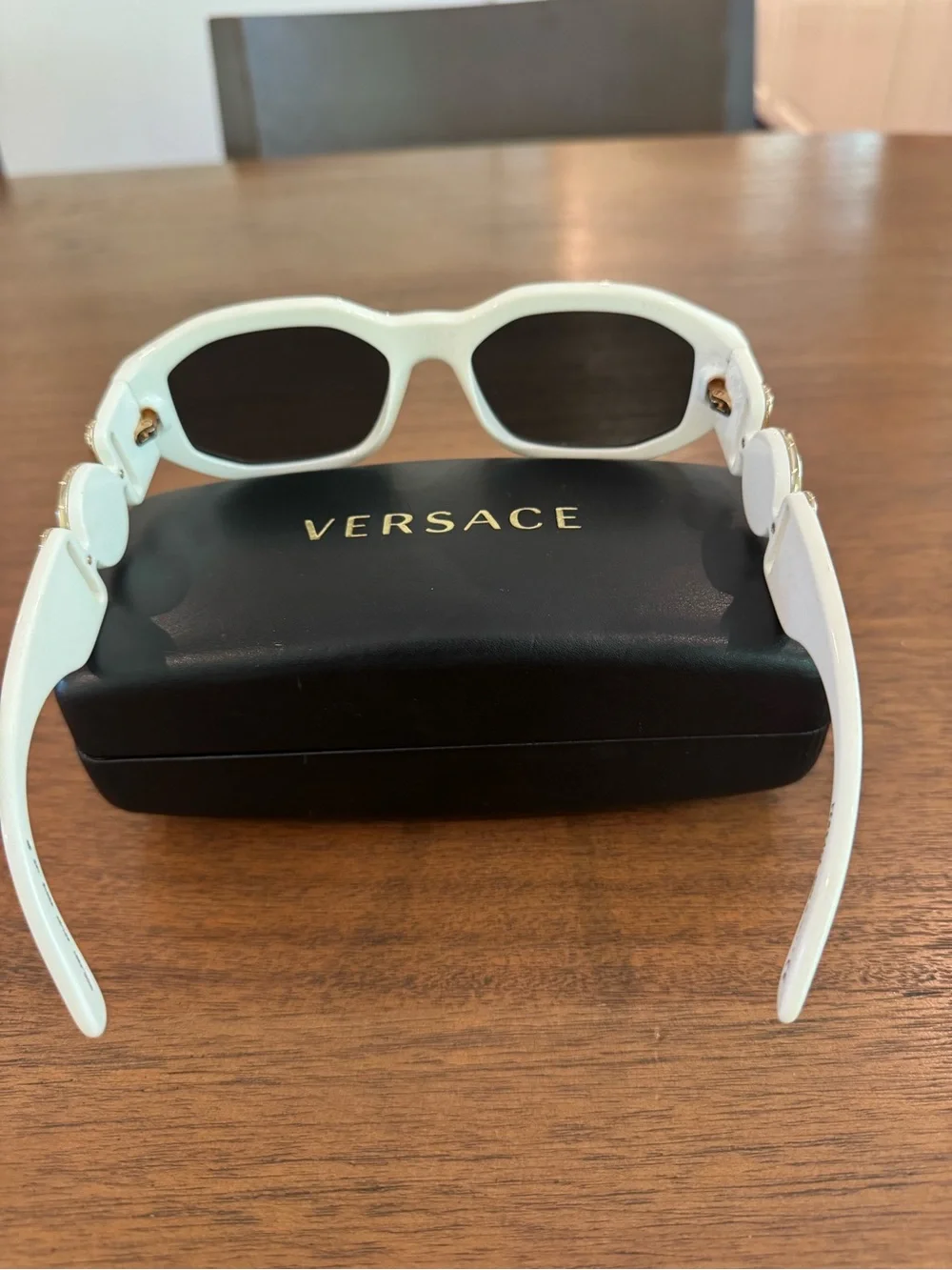 Versace White Frame Black Lens Retro Oval Sunglasses
